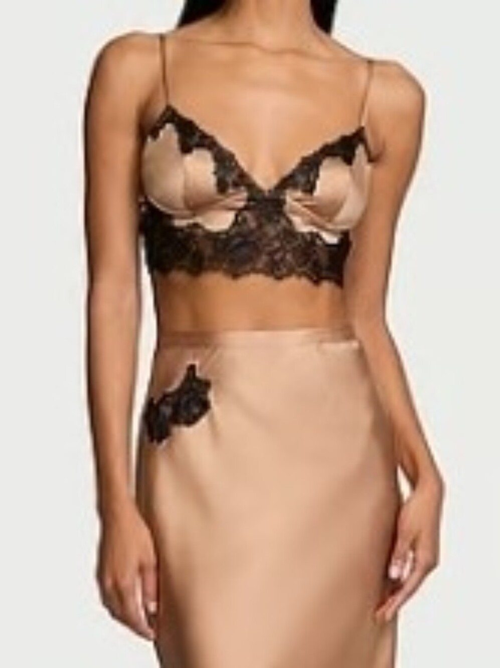 Victoria's Secret | Very Sexy Satin Rose Lace-Trim Bralette Size S Vintage Tan
